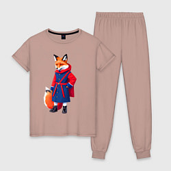 Пижама хлопковая женская Модная лисичка - нейросеть, цвет: пыльно-розовый