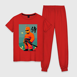 Пижама хлопковая женская Гомер Симпсон - самурай - нейросеть, цвет: красный