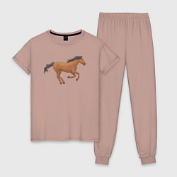 Пижама хлопковая женская Мустанг лошадка, цвет: пыльно-розовый