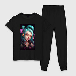 Пижама хлопковая женская Jinx art Arcane League of Legends, цвет: черный