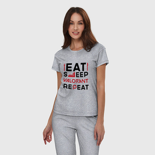 Женская пижама Надпись: eat sleep Valorant repeat / Меланж – фото 3