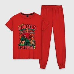 Пижама хлопковая женская Криштиану Роналду Португалия 7, цвет: красный