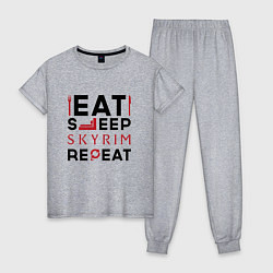 Пижама хлопковая женская Надпись: eat sleep Skyrim repeat, цвет: меланж