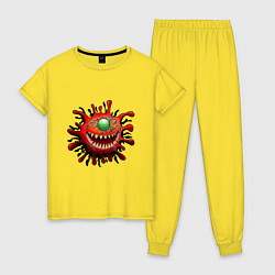 Пижама хлопковая женская Веселый вирус красный, цвет: желтый