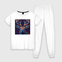 Пижама хлопковая женская Красочный олень - нейросеть, цвет: белый