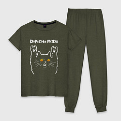 Пижама хлопковая женская Depeche Mode rock cat, цвет: меланж-хаки