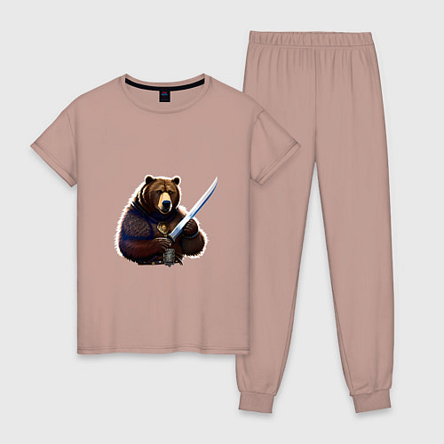 Женская пижама Медведь берсерк / Пыльно-розовый – фото 1