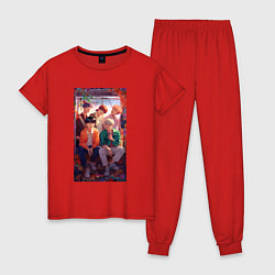 Пижама хлопковая женская BTS anime art style, цвет: красный