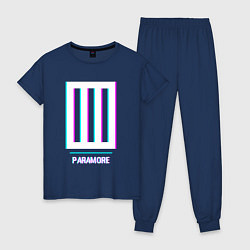 Пижама хлопковая женская Paramore glitch rock, цвет: тёмно-синий