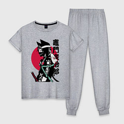 Пижама хлопковая женская Samurai cat women, цвет: меланж
