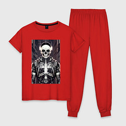 Пижама хлопковая женская Cyber-skull - neural network, цвет: красный