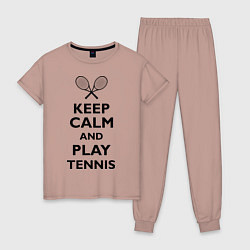 Пижама хлопковая женская Keep Calm & Play tennis, цвет: пыльно-розовый