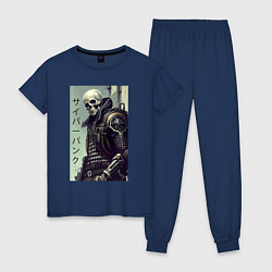 Пижама хлопковая женская Cool skeleton - cyberpunk - hieroglyphs, цвет: тёмно-синий