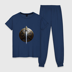 Пижама хлопковая женская Щит и меч викинга, цвет: тёмно-синий