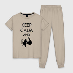 Пижама хлопковая женская Keep calm and judo, цвет: миндальный