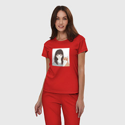 Пижама хлопковая женская Девушка с котом, цвет: красный — фото 2