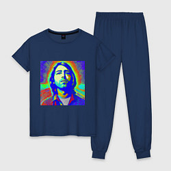 Пижама хлопковая женская Kurt Cobain Glitch Art, цвет: тёмно-синий