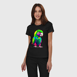 Пижама хлопковая женская Мультяшный попугай, цвет: черный — фото 2