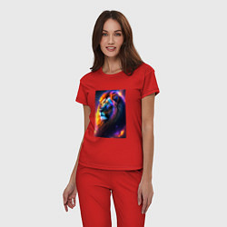 Пижама хлопковая женская Лев с радужной гривой и голубыми глазами, цвет: красный — фото 2
