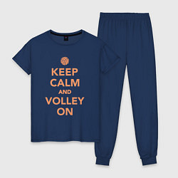 Пижама хлопковая женская Keep calm and volley on, цвет: тёмно-синий