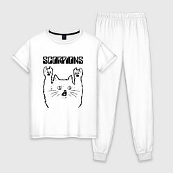 Пижама хлопковая женская Scorpions - rock cat, цвет: белый