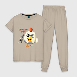 Пижама хлопковая женская Chicken Gun злой, цвет: миндальный