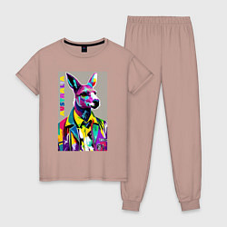 Пижама хлопковая женская Kangaroo - Australia - pop art, цвет: пыльно-розовый