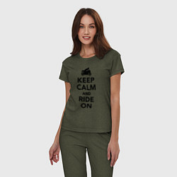 Пижама хлопковая женская Keep calm and ride on, цвет: меланж-хаки — фото 2