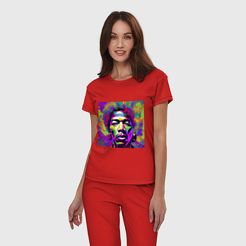 Женская пижама Jimi Hendrix in color Glitch Art / Красный – фото 3
