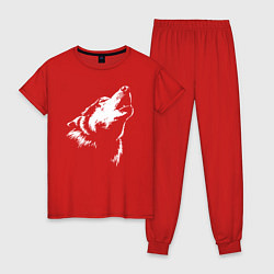 Пижама хлопковая женская Волк воет, цвет: красный