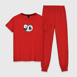 Пижама хлопковая женская Панда смешная, цвет: красный