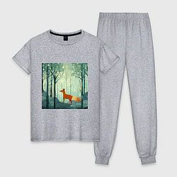 Пижама хлопковая женская Рыжая лисичка в лесу, цвет: меланж