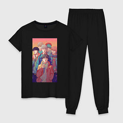 Пижама хлопковая женская BTS art anime, цвет: черный