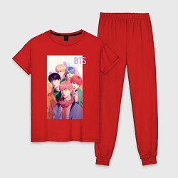 Пижама хлопковая женская Kpop BTS art, цвет: красный