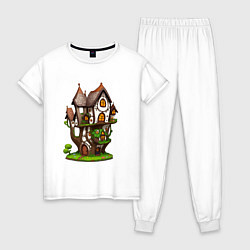 Пижама хлопковая женская Многоэтажный сказочный домик, цвет: белый