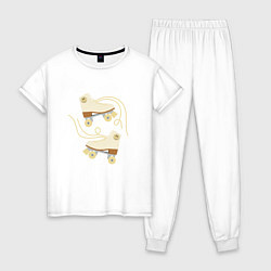 Пижама хлопковая женская Ретро ролики со смайлом, цвет: белый