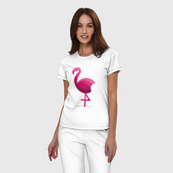 Пижама хлопковая женская Фламинго минималистичный, цвет: белый — фото 2