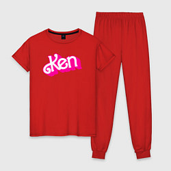 Пижама хлопковая женская Логотип розовый Кен, цвет: красный