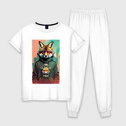 Пижама хлопковая женская Dude fox - urban style, цвет: белый