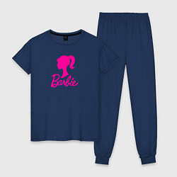 Пижама хлопковая женская Розовый логотип Барби, цвет: тёмно-синий