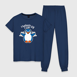 Пижама хлопковая женская Fly penguin, цвет: тёмно-синий