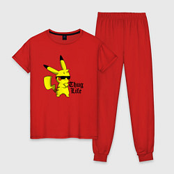 Пижама хлопковая женская Pika thug life, цвет: красный