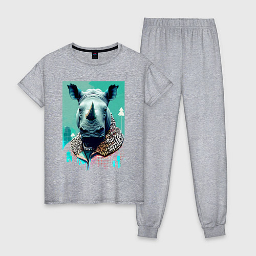 Женская пижама Морда носорога - нейросеть / Меланж – фото 1