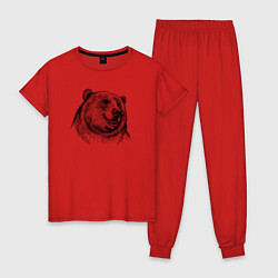 Пижама хлопковая женская Медведь улыбается, цвет: красный