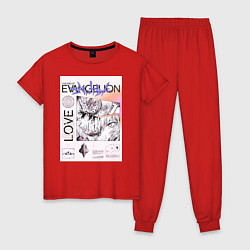 Пижама хлопковая женская Евангелион постер, цвет: красный