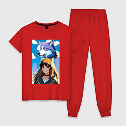 Пижама хлопковая женская Девочка и волк - аниме, цвет: красный