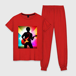Пижама хлопковая женская Гитарист силуэт, цвет: красный
