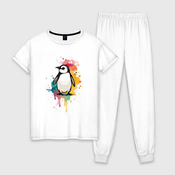 Пижама хлопковая женская Красочный пингвин, цвет: белый
