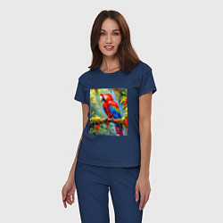 Пижама хлопковая женская Яркий красный ара, цвет: тёмно-синий — фото 2