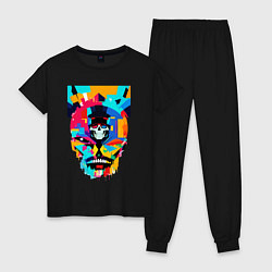 Пижама хлопковая женская Funny skull - pop art, цвет: черный